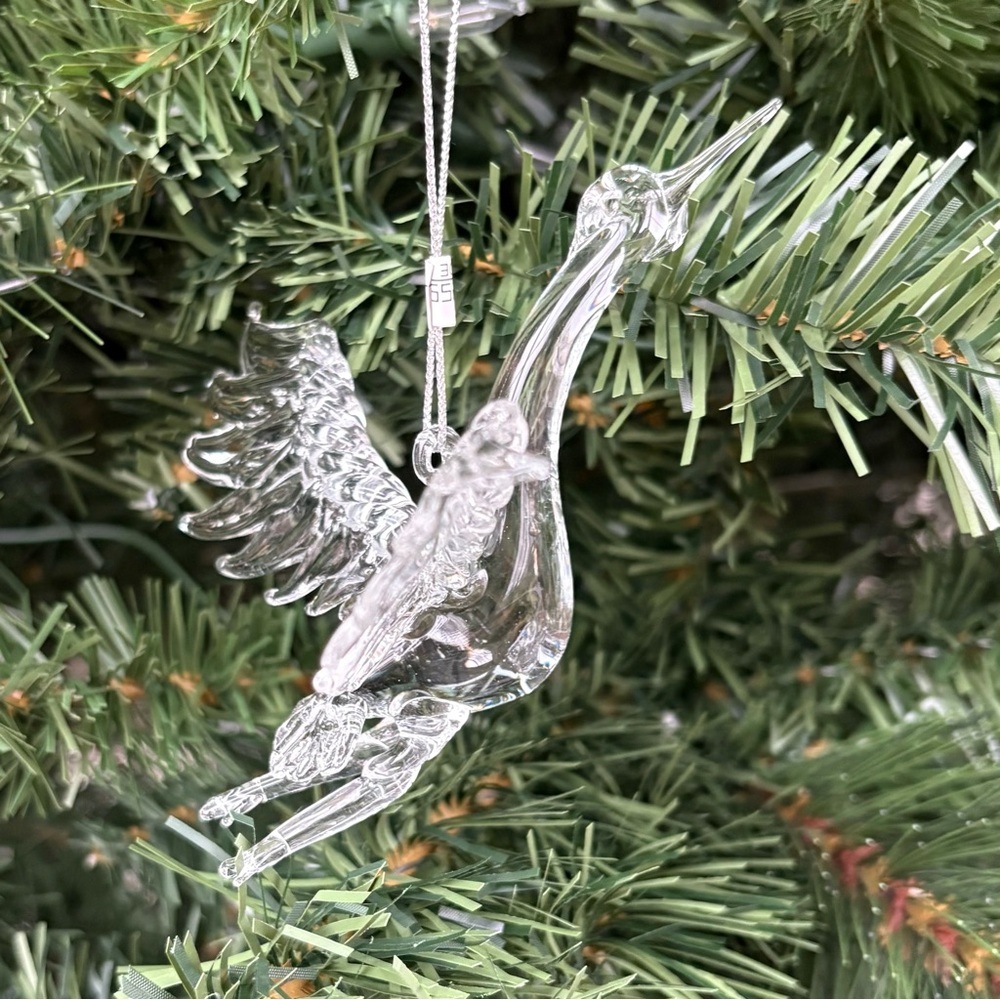 Clear Glass Bird Stork Christmas Ornament Holiday Elegant